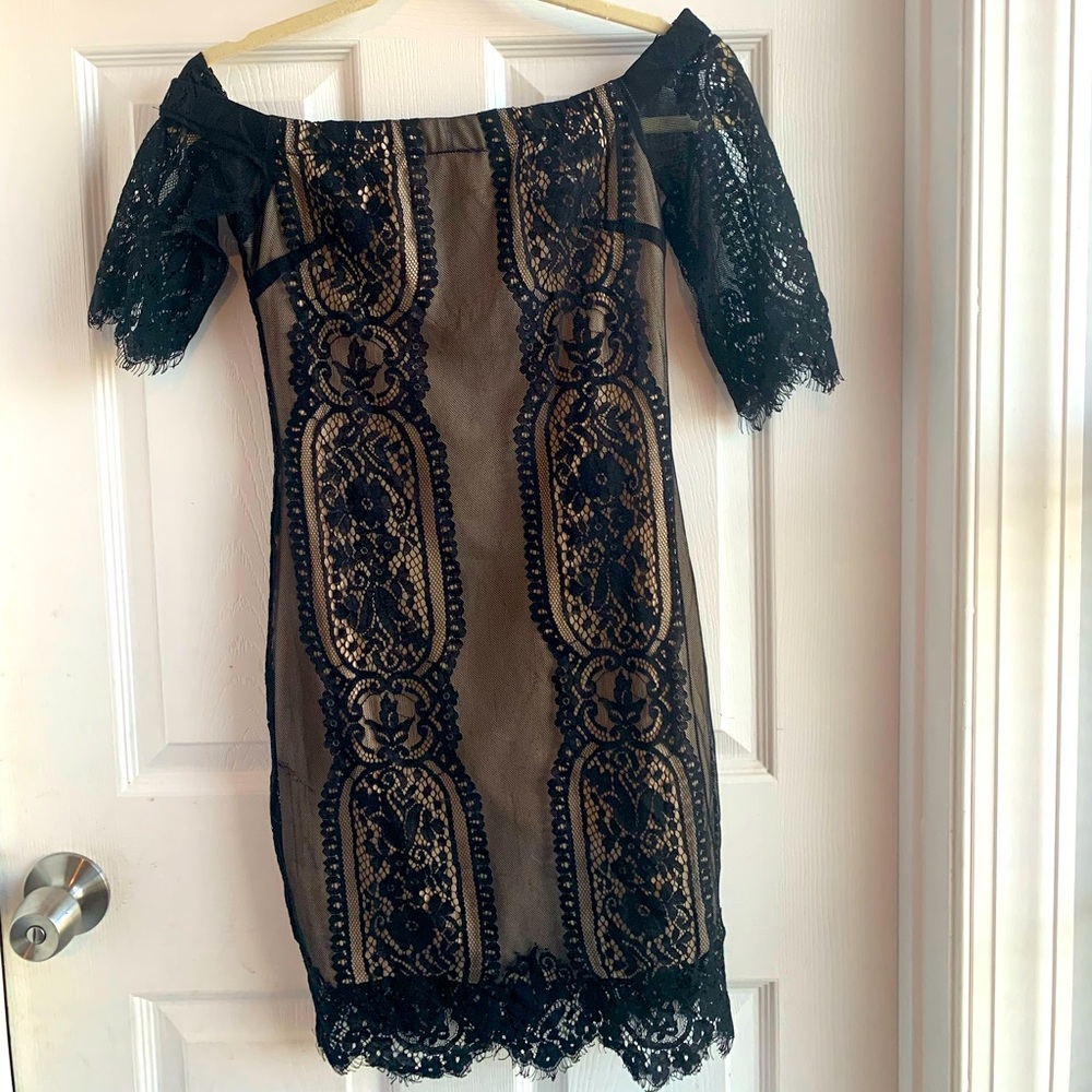 strapless lace black mini dress